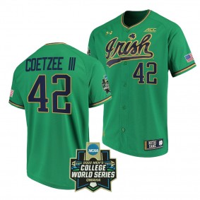 Brooks Coetzee III Notre Dame Fighting Irish #42 Green 2022 College World Series Baseball Jersey
