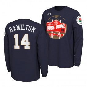 Notre Dame Fighting Irish Kyle Hamilton Navy T-Shirt 2021 Rose Bowl Illustrated Long Sleeve Kyle Hamilton T-Shirt - Men's