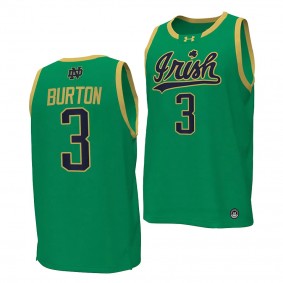 Markus Burton Notre Dame Fighting Irish #3 Green Replica Basketball Jersey Men